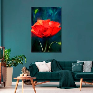 Poppy Wall Art Print on Canvas / Floral Poppy Wall Art / Canvas Interior Gift