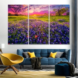 Texas Bluebonnet Canvas Wall Art, Bluebonnet Field Wall Decor, Texas Hill Country Canvas Art Decor, Wildflowers Art Print for Wall Decor