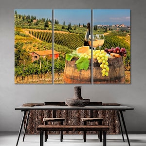 Grape Canvas Wall Art Print, Glass of Wine Canvas Print, Vineyard Wall Art, Italy Wall Decor