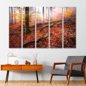 Jesienny las Giclee Art Decor Czerwony jesienny las Sztuka na płótnie Sztuka ścienna z lasem Wiele rozmiarów na płótnie