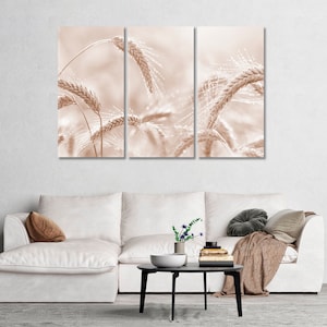 Golden Wheat Field Canvas Print, Beige Harvest Wall Art Farm Field Landscape