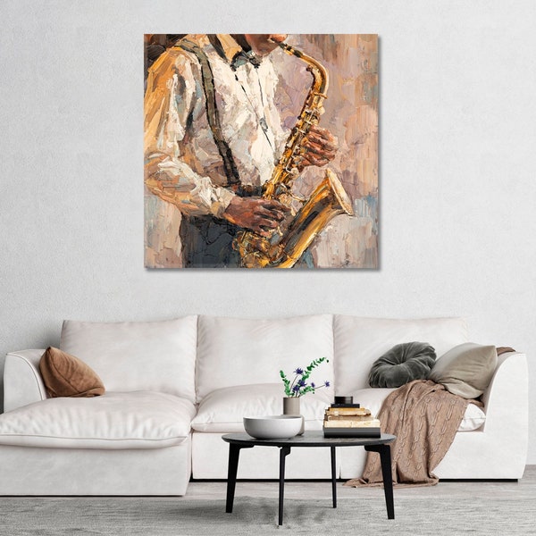 Jazzman Plays Saxophone Modern Abstract Canvas Artwork