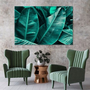 Tropical Leaf Art Canvas Green Leaves Wall Art  Banana Leaf Wall Decor Botanical Art