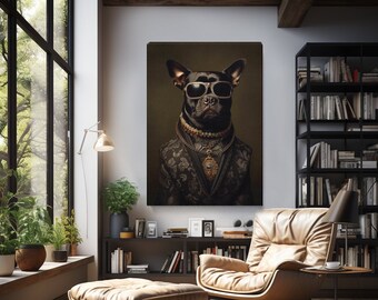 Dog in Ornate Suit with Sunglasses Canvas Print, Stylish Wall Art for Living Room, Unique Gift for Animal Lovers