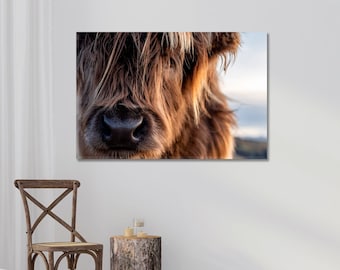 Highland Kuh Leinwand Kunst | Rustikale Bauernhaus-Wand-Dekor | Highland Kuh Kunstdrucke