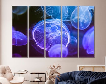 Modern Blue Jellyfish Canvas Art for Home |  Underwater World Jellyfish Wall Art | Giclee Art Decor