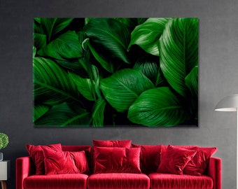 Láminas de hojas tropicales para pared, decoración artística con hojas tropicales, lienzos de hojas verdes para decoración de pared.