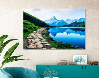 Bachalpsee Lake Wall Art Print Swiss Alps Home Art Decor Amazing Landscape Ready to Hang Canvas