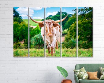 Wall Art Texas Longhorn Cattle Multiple Sizes Wrapped Canvas