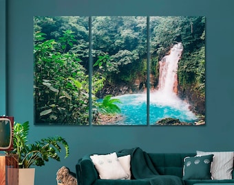 Beeldende kunst waterval Costa Rica | Fotografieafdruk op canvas | Grote muurkunst Rainforest voor thuis