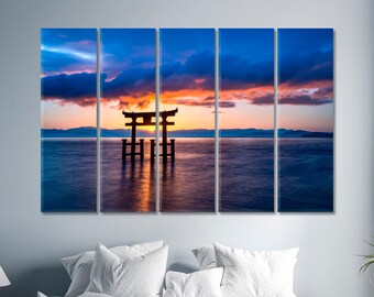 Torii Gate Bedroom Wall Art Lake Biwa Print On Canvas Japan Ready to Hang Canvas