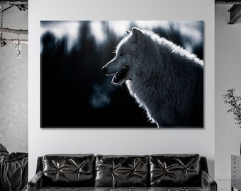 Arctic Wolf Wall Art White Wolf Canvas Print Wolf Wall Decor Wolf Black & White Photography
