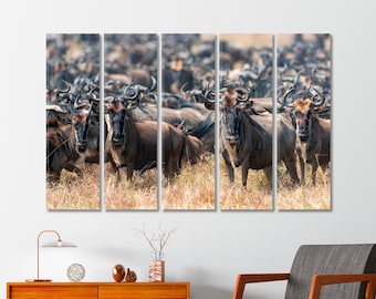 Wildebeest Man Cave Wall Decor Gnu Canvas Wall Art