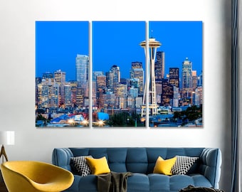 Seattle Skyline at Twilight Canvas Print Wall Art Home Decor
