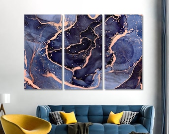 Blue Marble Canvas Wall Art Abstract Wall Decor Modern Art Poster Contemporary Art
