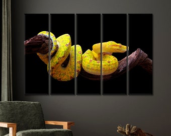 Stampa su tela raffigurante un serpente pitone giallo, ideale per decorare la casa e l'ufficio