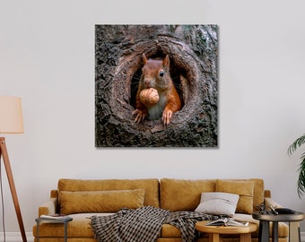 Fotografía de ardilla roja impresa en lienzo para decoración de paredes del hogar