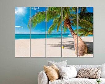 Paradise Beach with Coconut Palms Wall Art Decor Canvas Print