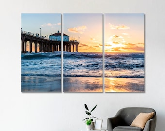 Manhattan Beach Pier Wall Art Canvas,  Manhattan Beach Art Print Wall Decor, CA Wall Art California Trendy Giclee Print