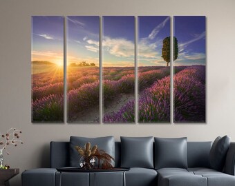 Lavender Fields Art Canvas Prints for Any Decor, Lavender Wall Art Trendy Giclee Print Wrapped Canvas