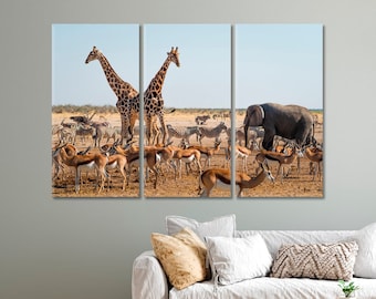 African Safari Animals Canvas Print Wild Animals Wall Art Decor Wildlife Large Wall Panels