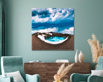 Myvatn Lake Wall Art Home Decor Volcano Crater Iceland Ready to Hang Art Stretched Canvas Prints Art