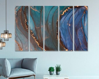 Luxury Wall Art Blue Marble Canvas Abstract Wall Decor Modern Art