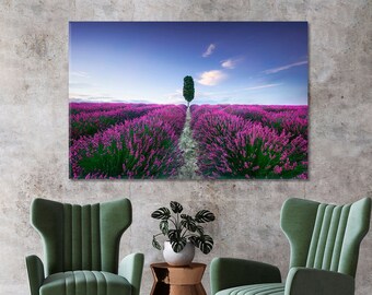 Lavendelveld muurkunst lavendelveld canvas print muur decor ingelijste kunst klaar om op te hangen