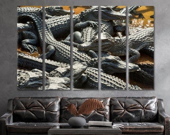 Alligators Canvas Wall Art Alligator Man Cave Wall Decor Alligator Large Horizontal Art