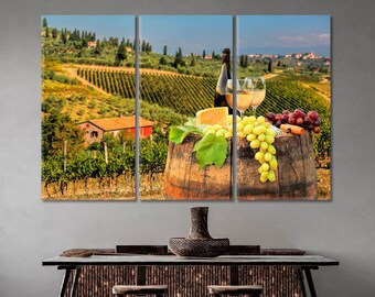 Grape Canvas Wall Art Print, Glass of Wine Canvas Print, Vineyard Wall Art, Italy Wall Decor