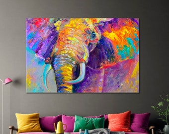 Colorful Elephant Canvas Pattern Art | Ready to Hang Abstract Elephant Print | Modern Animal Artwork | Elephant Canvas Wall Art