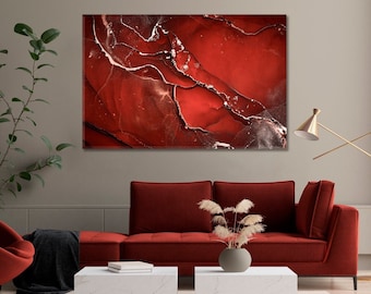 Red Abstract Wall Art, Red Canvas for Home Wall Art Decor, Colorful Modern Artwork, Red White Abstract Canvas Print, Red Marble Canvas Print