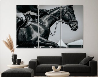 Horse Extra Large Wall Art, Horse Jumping Canvas Art Print, Equestrian Sports Wall Art, Animals Canvas Art Print Decor, Horsemanship Artwork