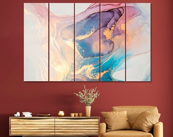 Impresión en lienzo de arte mural de mármol rosa, tinta de alcohol multicolor, regalo de arte mural extragrande morado