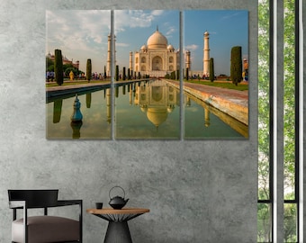 Taj-Mahal Canvas Print Home Wall Decor, Taj-Mahal Palace Canvas Art, India Mausoleum Artwork, Famous Architecture Building on Canvas