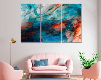 Blue Abstract Canvas Wall Art Print, Modern Colorful Interior Decor, Abstract Marble Home Decor, Turquoise Canvas Prints
