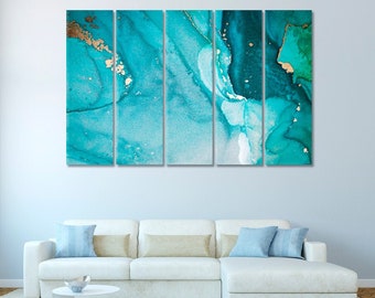 Turquoise Abstract Canvas Wall Art Print, Bright Home Wall Art Decor, Colorful Artwork, Teal Modern Abstract Wall Prints