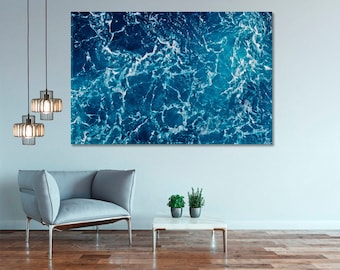 Abstract Wave Canvas Art Print, Blue Abstract Artwork, Modern Colorful Canvas Art, Sea Water Prints Wall Art Decor