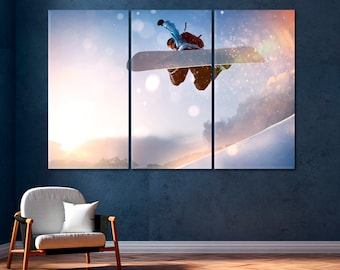 Snowboarder in Flight Canvas Print, Mountains Canvas Art Print, Winter Wall Art Decor, Extreme Sports Art Print