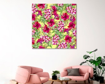 Abstract Pink Flowers Canvas Print, Colorful Floral Home Print Decor, Malva Art Print Canvas, Botanical Artwork Print
