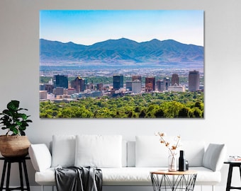Salt Lake City Canvas Art Print, Cityscape Wall Art, City Landscape Canvas Artwork