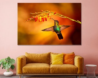 Hummingbird Canvas Print Home Wall Art Decor, Bird Wall Art, Wildlife Canvas Prints, Flying Hummingbird Artwork