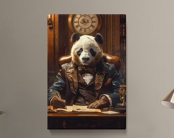 Distinguished Panda Executive Canvas Print, Whimsical Anthropomorphic Animal Portrait, Elegant Office Decor