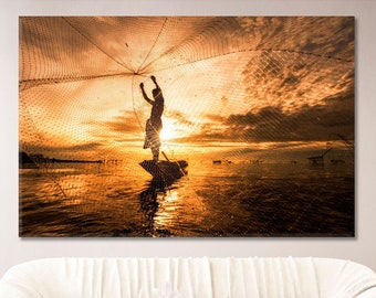 Sunrise Fisherman Print by Tzvika Stein - Wall Art - Casting Net
