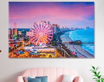 Myrtle Beach Canvas Print, South Carolina Canvas Art Print, США Cityscape Canvas Artwork, Ferris Wheel Canvas Home Wall Art Decor