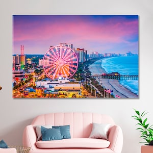 Myrtle Beach Canvas Print, South Carolina Canvas Art Print, США Cityscape Canvas Artwork, Ferris Wheel Canvas Home Wall Art Decor