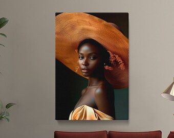 Portrait of Woman in Oversized Hat Canvas Print, Sophisticated Fashion Wall Art, Statement Decor Piece, Ideal for Stylish Interiors