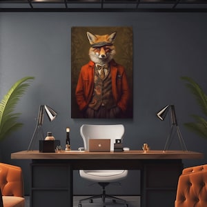Vintage Fox in Tweed Suit Canvas Print, Classic Wall Art for Living Room, Fun Gift for Animal Lovers