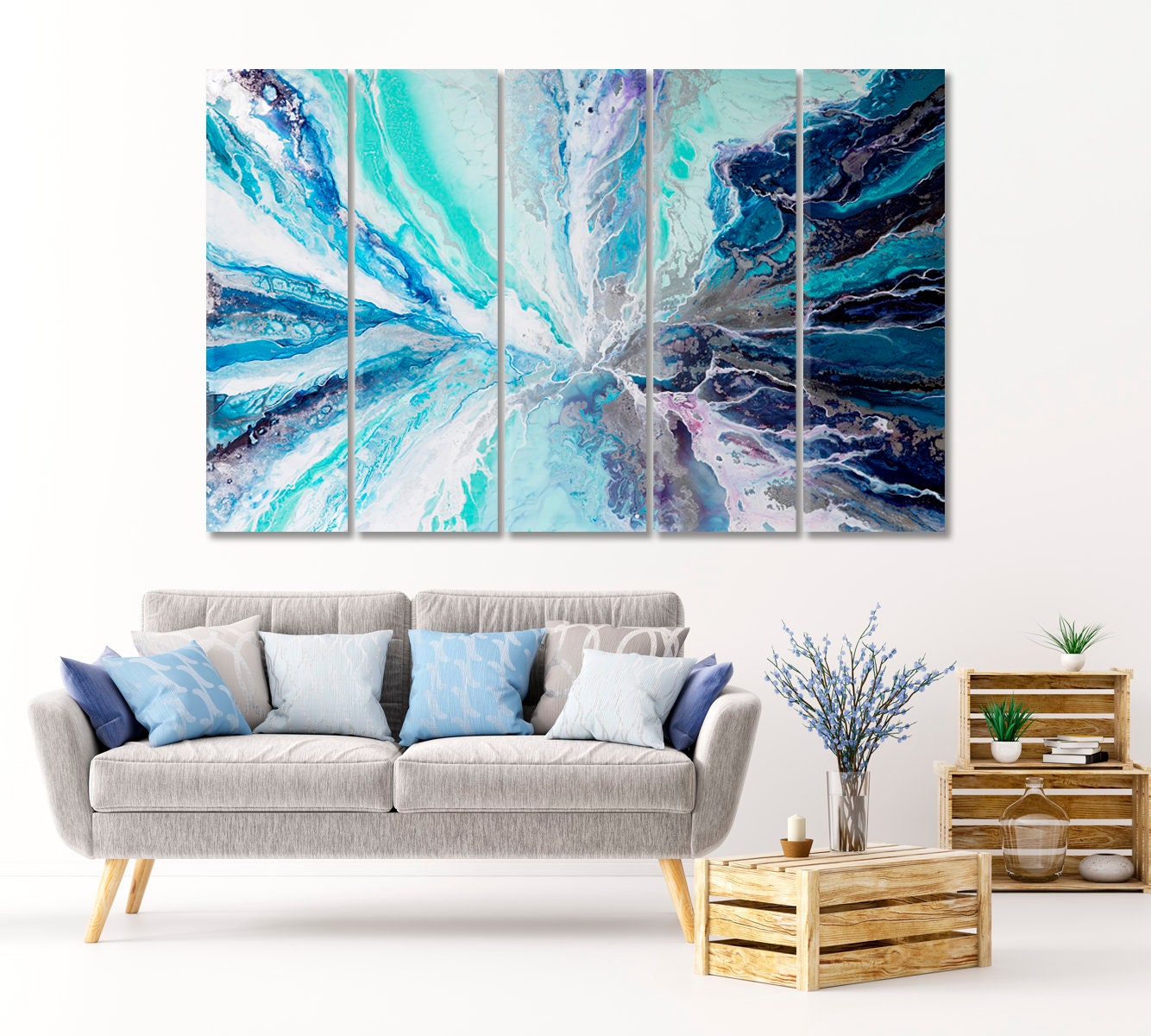 Modern Abstract Art Canvas Print Abstract Blue Large Wall Art Creative ...