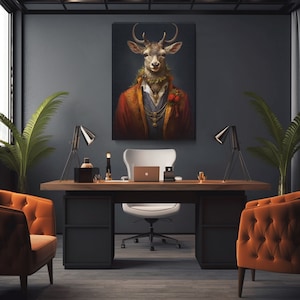 Deer in Regal Attire Canvas Print, Elegant Wall Art for Living Room, Unique Gift for Animal Lovers